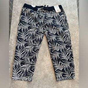 Navy and White Leaf Print Pants